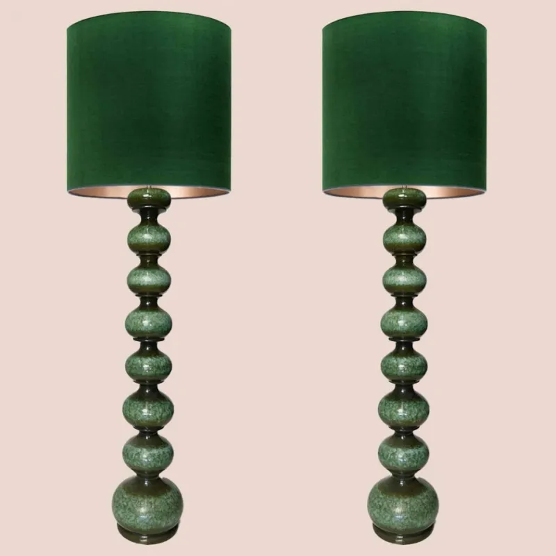 Hot Pamono Green Ceramic Floor Lamp from Kaiser with Silk Lampshade, 1960