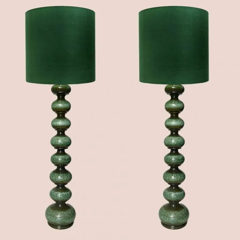 Hot Pamono Green Ceramic Floor Lamp from Kaiser with Silk Lampshade, 1960