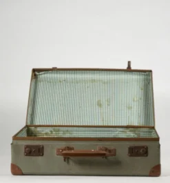 Pamono Green Checkered Hardboard Suitcase, Italy, 1950s><noscript><img width=