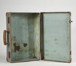Pamono Green Checkered Hardboard Suitcase, Italy, 1950s><noscript><img width=