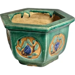Outlet Pamono Green Glazed Terracotta Plant Pot Holder, France, 1930s