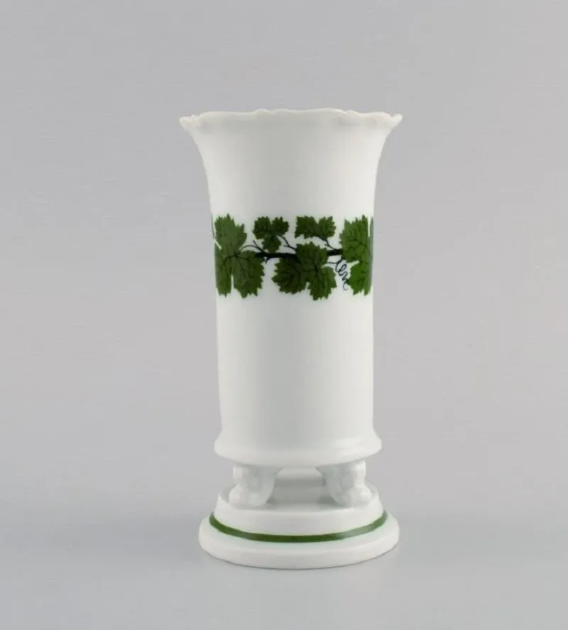 Clearance Pamono Green Ivy Vine Vase and Bowl in Hand-Painted Porcelain from Meissen, 1940s, Set of 2