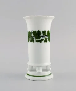 Clearance Pamono Green Ivy Vine Vase and Bowl in Hand-Painted Porcelain from Meissen, 1940s, Set of 2