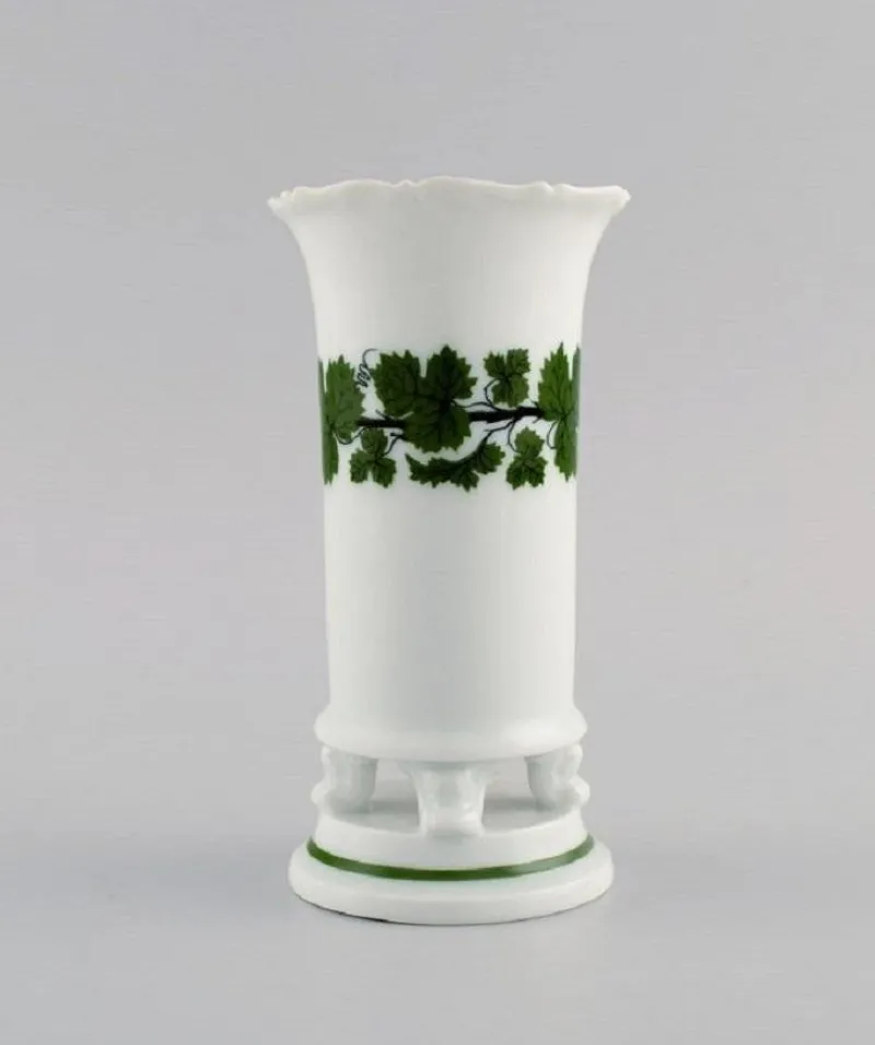 Clearance Pamono Green Ivy Vine Vase and Bowl in Hand-Painted Porcelain from Meissen, 1940s, Set of 2