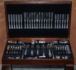 Pamono Green Leather Cutlery Table with Silver Plated Cutlery><noscript><img width=