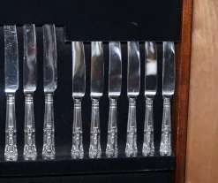 Pamono Green Leather Cutlery Table with Silver Plated Cutlery><noscript><img width=