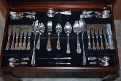 Pamono Green Leather Cutlery Table with Silver Plated Cutlery><noscript><img width=