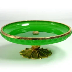 Pamono Green Opaline Glass Dish, France, 1950s