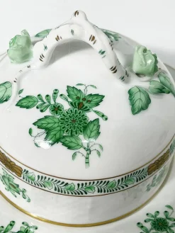 New Pamono Green Porcelain Chinese Bouquet Apponyi Tea Set from Herend Hungary, Set of 10