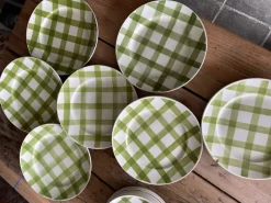 Pamono Green Tablecloth Tableware Set from Moulin des Loups, 1950s, Set of 22