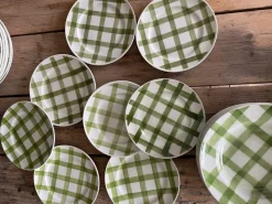 Pamono Green Tablecloth Tableware Set from Moulin des Loups, 1950s, Set of 22