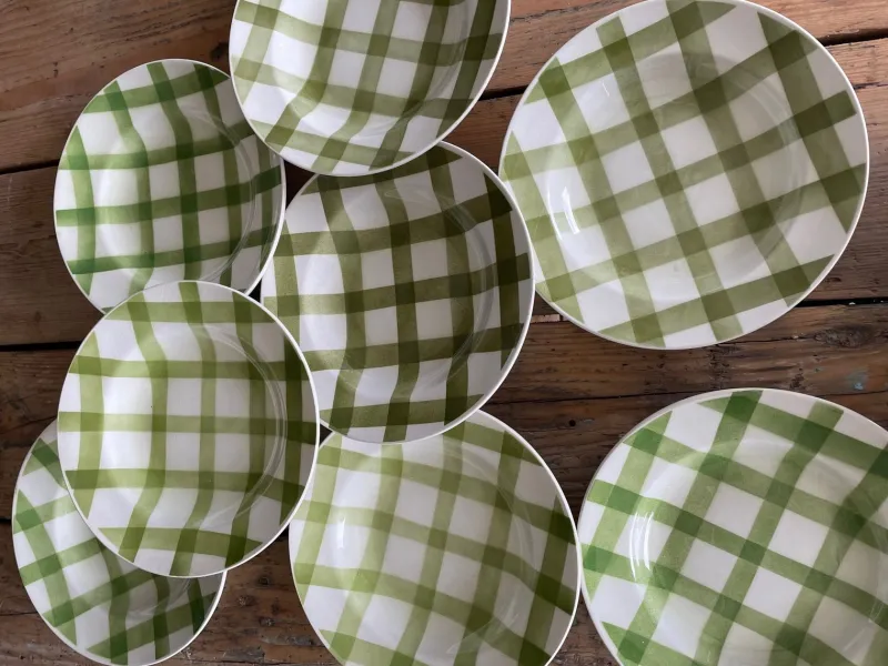 Pamono Green Tablecloth Tableware Set from Moulin des Loups, 1950s, Set of 22