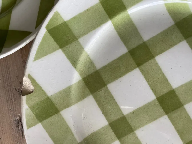 Pamono Green Tablecloth Tableware Set from Moulin des Loups, 1950s, Set of 22