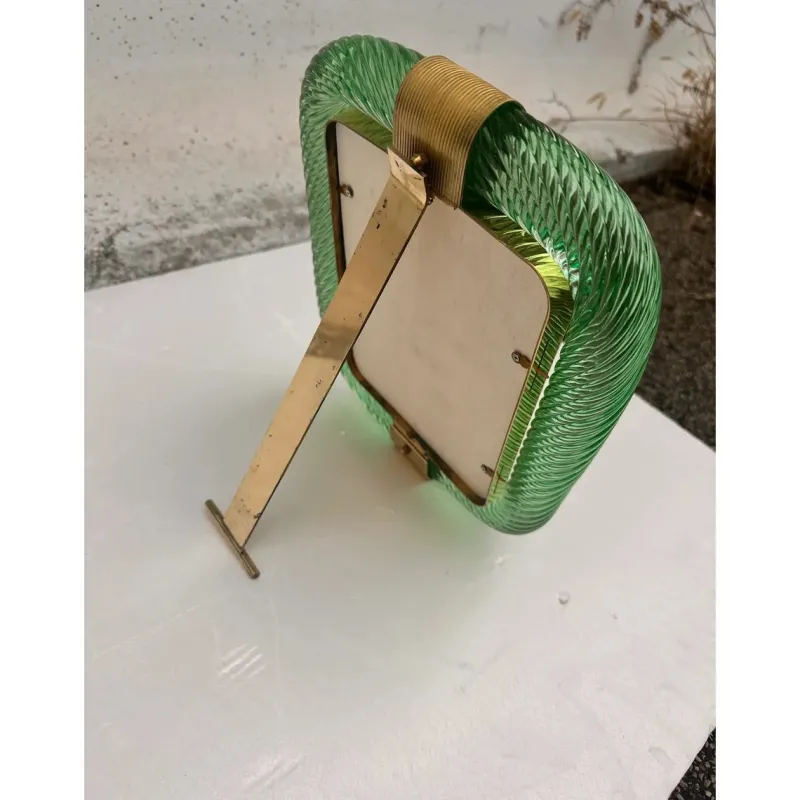 Discount Pamono Green Torchon Picture Frame in Murano Glass and Brass by Simoeng