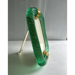 Discount Pamono Green Torchon Picture Frame in Murano Glass and Brass by Simoeng