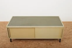 Pamono Green-Gray Plywood Lowboard with Black Metal Feet, Green Linoleum Shelf and Sliding Doors from RWD Reppisch-Werk Ag Dietikon, 1950s-1960s> Sideboards & Buffets