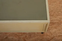 Pamono Green-Gray Plywood Lowboard with Black Metal Feet, Green Linoleum Shelf and Sliding Doors from RWD Reppisch-Werk Ag Dietikon, 1950s-1960s><noscript><img width=