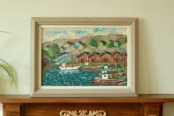 Pamono Göte Johansson, Fiskeläge Bohuslän, Mid-20th Century, Oil on Panel, Framed> Mid-Century