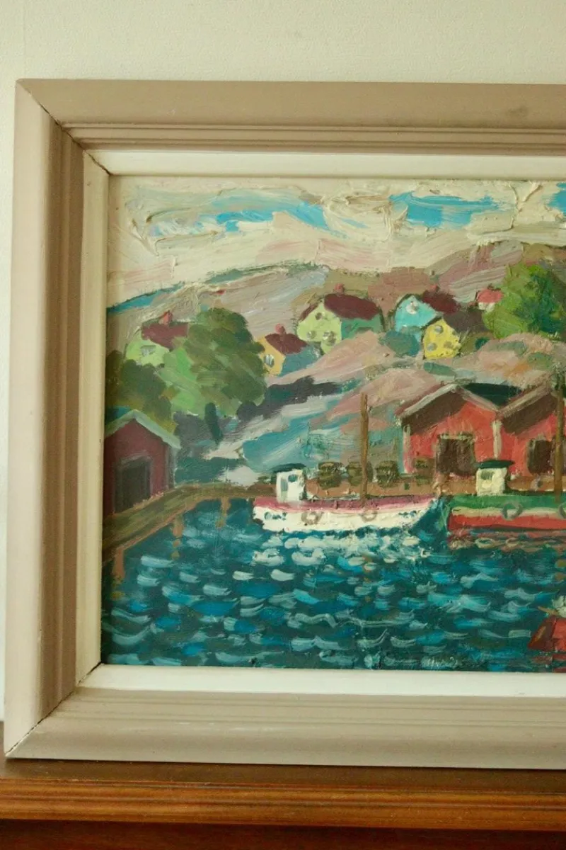 Pamono Göte Johansson, Fiskeläge Bohuslän, Mid-20th Century, Oil on Panel, Framed> Mid-Century