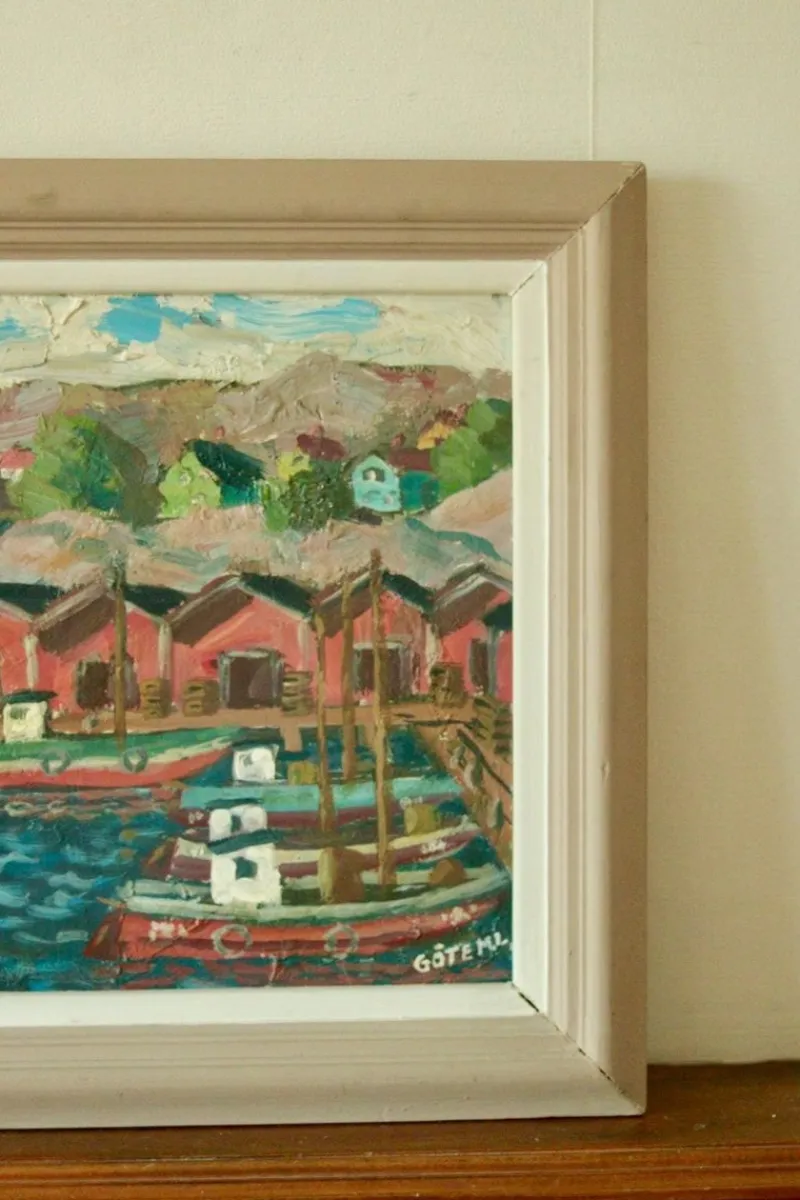 Pamono Göte Johansson, Fiskeläge Bohuslän, Mid-20th Century, Oil on Panel, Framed> Mid-Century