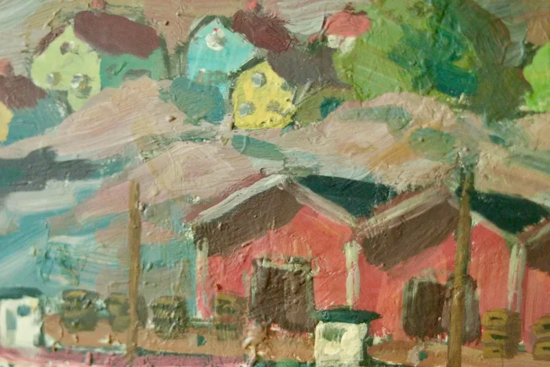 Pamono Göte Johansson, Fiskeläge Bohuslän, Mid-20th Century, Oil on Panel, Framed> Mid-Century