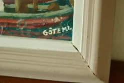 Pamono Göte Johansson, Fiskeläge Bohuslän, Mid-20th Century, Oil on Panel, Framed><noscript><img width=
