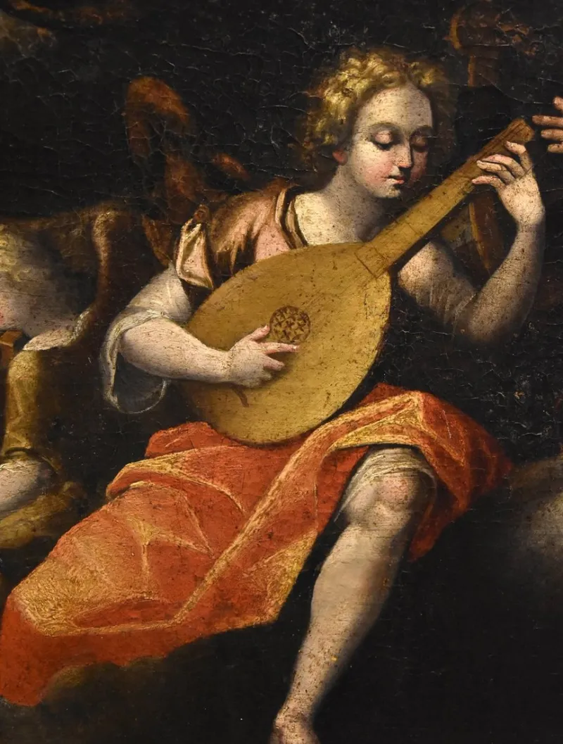 New Pamono Guglielmo Caccia, Assumption of the Virgin Trinity Angels, 1630, Oil on Canvas, Framed
