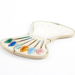 Pamono Guilloché Enamel Silver Spoons, Set of 6> Cutlery & Serving Utensils