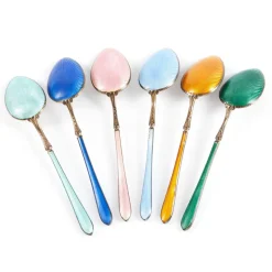 Pamono Guilloché Enamel Silver Spoons, Set of 6><noscript><img width=