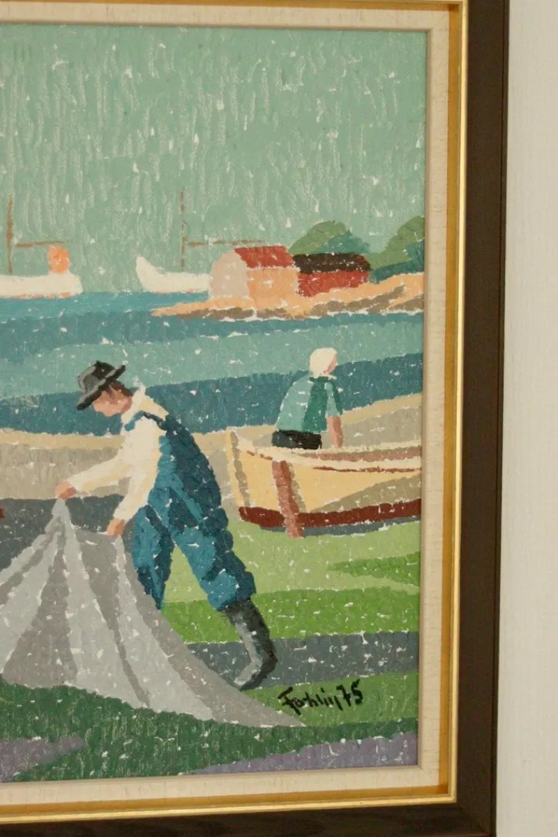 Pamono Gunnar Fohlin, Fisherman, 1960s, Oil on Canvas, Framed> Mid-Century