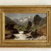 Online Pamono Gustave Eugène Castan, Landscape of Valais, Oil on Wood, 1800s, Framed