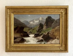 Online Pamono Gustave Eugène Castan, Landscape of Valais, Oil on Wood, 1800s, Framed