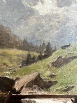 Online Pamono Gustave Eugène Castan, Landscape of Valais, Oil on Wood, 1800s, Framed