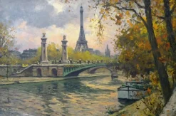 New Pamono Gustave Madelain, Alexander III Bridge and the Banks of the Seine, 1900s, Oil on Canvas