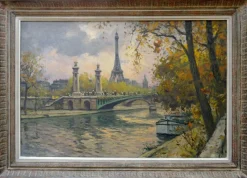 New Pamono Gustave Madelain, Alexander III Bridge and the Banks of the Seine, 1900s, Oil on Canvas