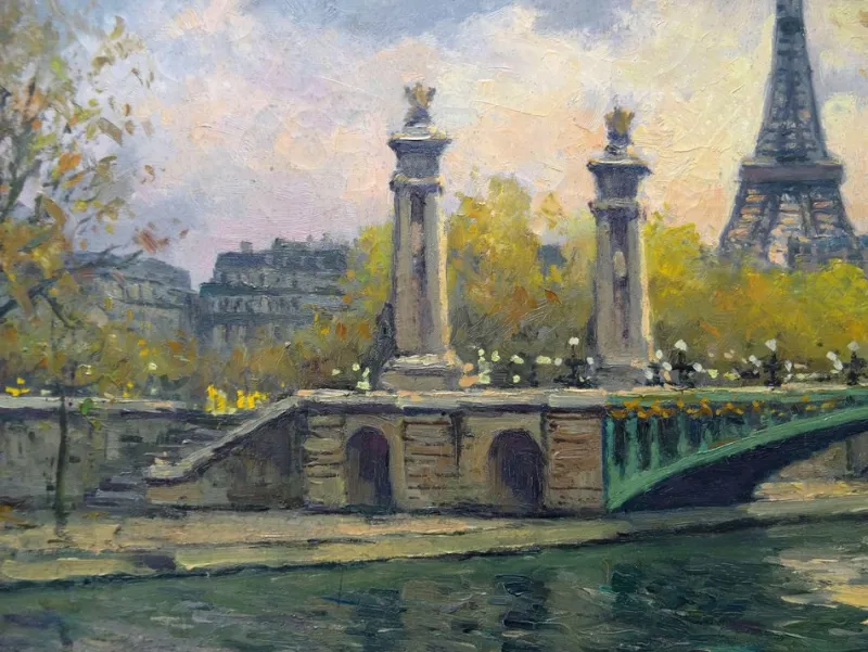 New Pamono Gustave Madelain, Alexander III Bridge and the Banks of the Seine, 1900s, Oil on Canvas