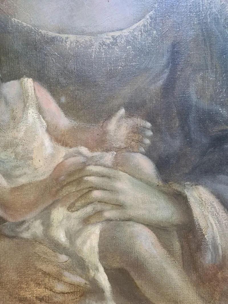 Pamono Guy Cambier, Mother and Child, Large Oil on Canvas, 1960s, Framed> Painting