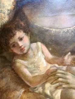 Pamono Guy Cambier, Mother and Child, Large Oil on Canvas, 1960s, Framed><noscript><img width=