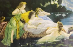 Outlet Pamono H Clementz, Boat of Nymphs, Late 19th Century, Chromolithograph, Framed