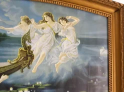 Outlet Pamono H Clementz, Boat of Nymphs, Late 19th Century, Chromolithograph, Framed