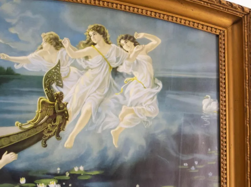 Outlet Pamono H Clementz, Boat of Nymphs, Late 19th Century, Chromolithograph, Framed