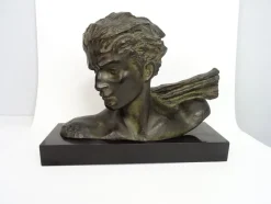 Best Pamono H. Gauthiot, Jean Mermoz with Scarf, 1920s, Bronze Sculpture