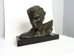 Best Pamono H. Gauthiot, Jean Mermoz with Scarf, 1920s, Bronze Sculpture
