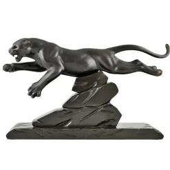 Pamono H. Gual, Art Deco Panther Sculpture, 1930, Metal & Marble> Art Deco