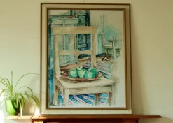 Pamono H. Langerman, Chairs and Apples, Mid-20th Century, Oil on Canvas, Framed> Mid-Century