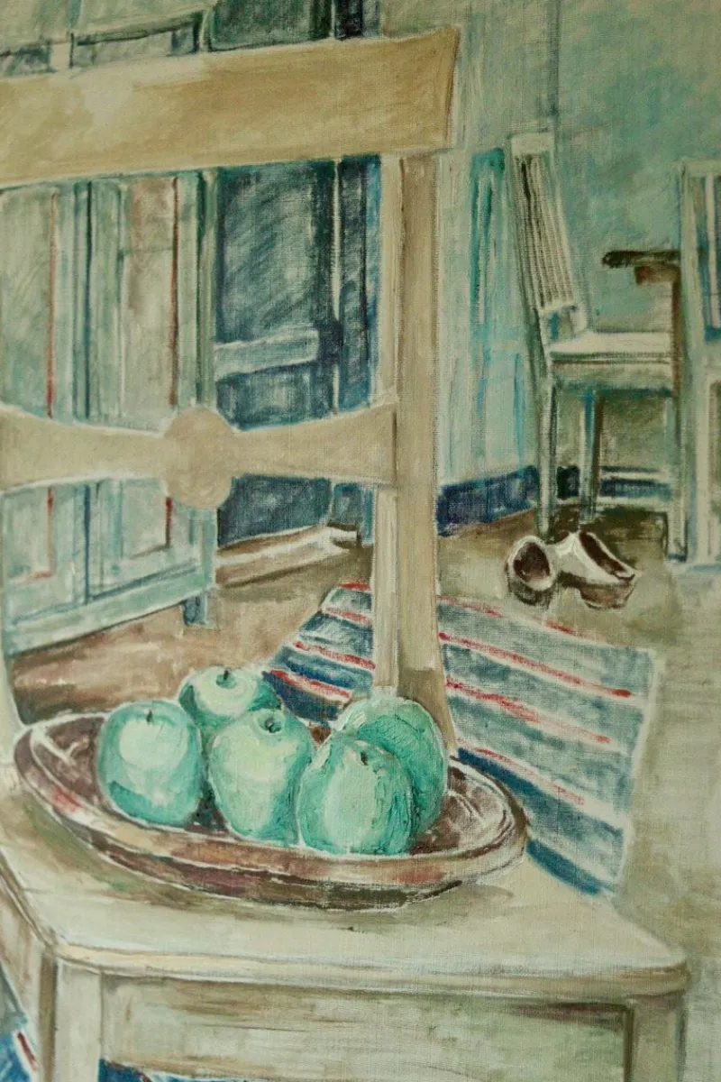 Pamono H. Langerman, Chairs and Apples, Mid-20th Century, Oil on Canvas, Framed> Mid-Century