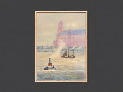 Pamono Hamburger Harbor, Oil on Canvas> Mid-Century