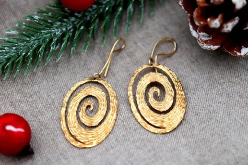 New Pamono Hammered 18 Karat Gold Earrings with Cutouts, Set of 2