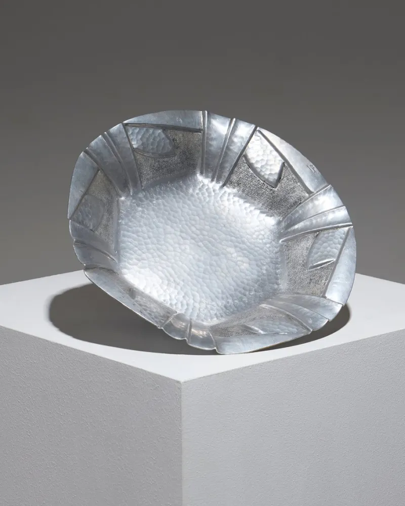 Pamono Hammered Pewter Dish from Louis Houzeaux, 1930s