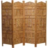 Pamono Hand Carved Solid Teak Folding Screen with Brass Inlaid Detail> Room Dividers & Screens